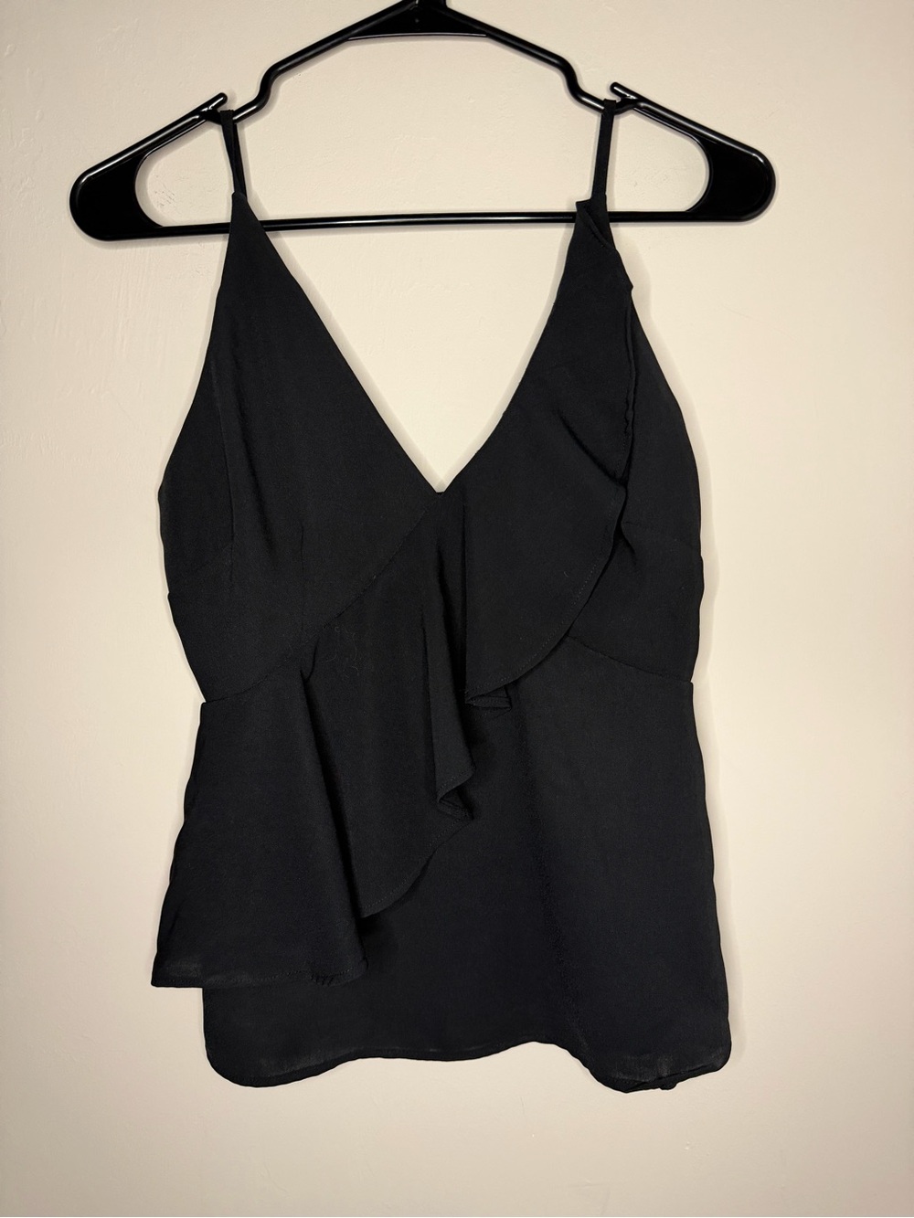 FAVLUX Black Ruffle V-Neck Cami Top